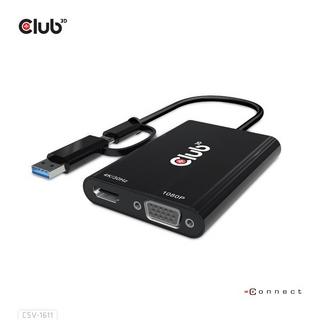 Club3D  CLUB3D CSV-1611 cavo e adattatore video 0,22 m USB tipo-C HDMI + VGA (D-Sub) Nero 