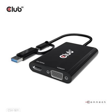 CLUB3D CSV-1611 cavo e adattatore video 0,22 m USB tipo-C HDMI + VGA (D-Sub) Nero