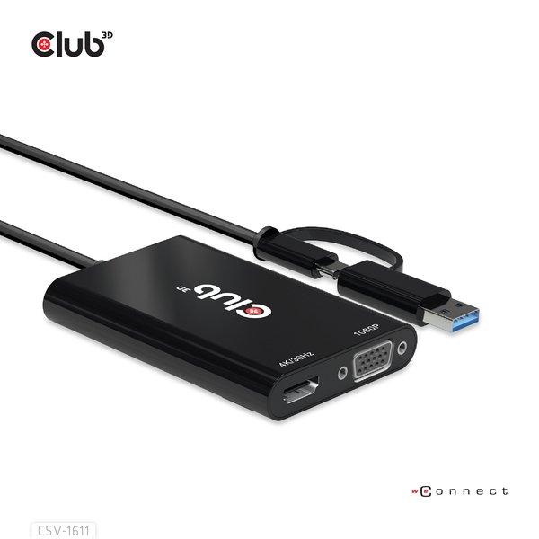 Club3D  CLUB3D CSV-1611 cavo e adattatore video 0,22 m USB tipo-C HDMI + VGA (D-Sub) Nero 