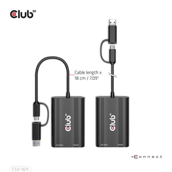 Club3D  USB Gen1 Type-C/-A to Dual HDMI (4K/30Hz) / VGA (1080/60Hz) 