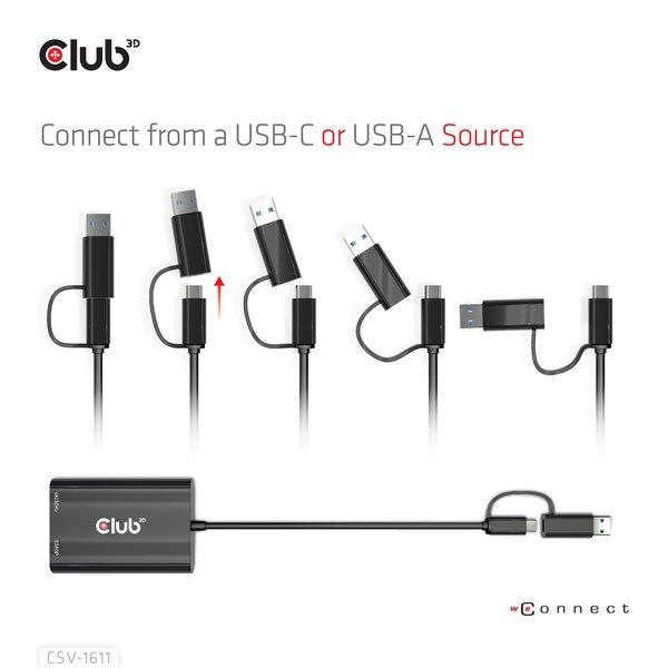 Club3D  USB Gen1 Type-C/-A to Dual HDMI (4K/30Hz) / VGA (1080/60Hz) 