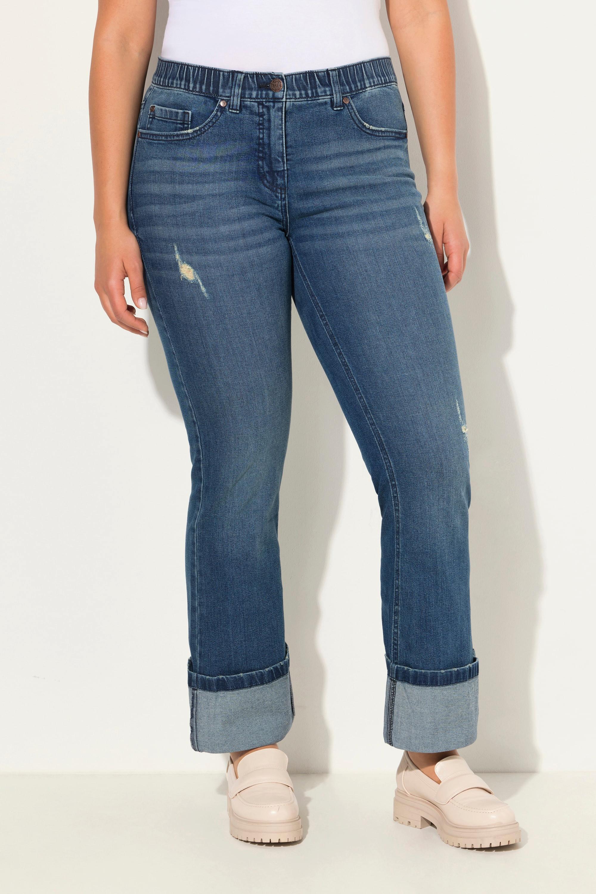 Ulla Popken  Jeans a 7/8 modello Mary con taglio della gamba ampio ed effetto sdrucito 