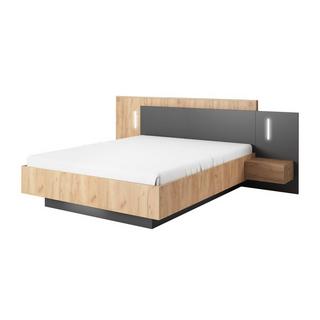 Vente-unique Letto con contenitore con comodini 2 cassetti Con LED 140 x 190 cm Naturale e Antracite + Materasso - FRANCOLI  