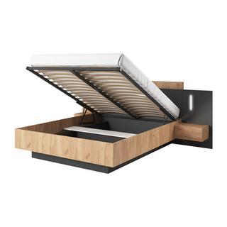 Vente-unique Bett mit Bettkasten mit Nachttischen - 140 x 190 cm - 2 Schubladen - Mit LED-Beleuchtung - Holzfarben & Anthrazit + Matratze - FRANCOLI  