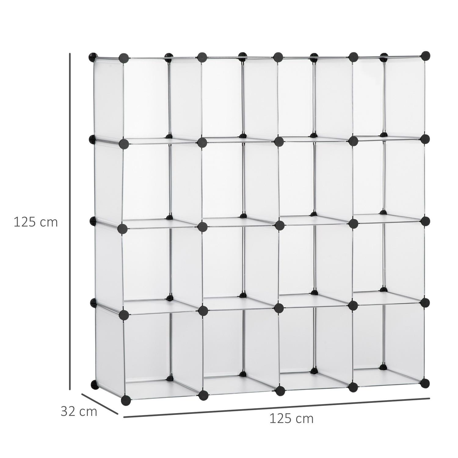 Northio Sistema Di Scaffali A Cubetti Fai Da Te Con 16 Cubi, Scatola Portaoggetti, Armadietto In Plastica, Bianco, 125X32X125 Cm  