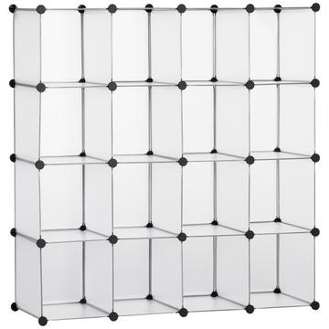 Sistema Di Scaffali A Cubetti Fai Da Te Con 16 Cubi, Scatola Portaoggetti, Armadietto In Plastica, Bianco, 125X32X125 Cm