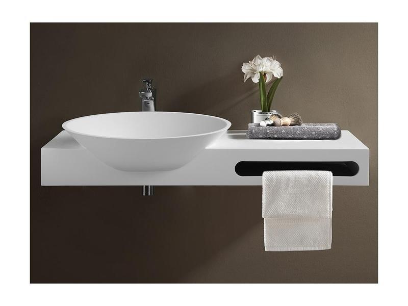 Vente-unique Plan vasque suspendu en solid surface avec porte serviettes - Blanc - L100 x l54 x H20 cm - YUMIKO  