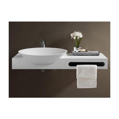 Vente-unique Ripiano lavabo sospeso in Solid Surface con portasciugamani L100 x l54 x H20 cm Bianco - YUMIKO  