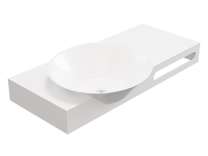 Vente-unique Ripiano lavabo sospeso in Solid Surface con portasciugamani L100 x l54 x H20 cm Bianco - YUMIKO  