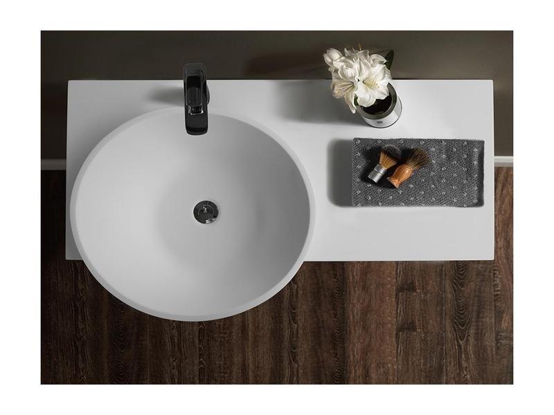 Vente-unique Ripiano lavabo sospeso in Solid Surface con portasciugamani L100 x l54 x H20 cm Bianco - YUMIKO  