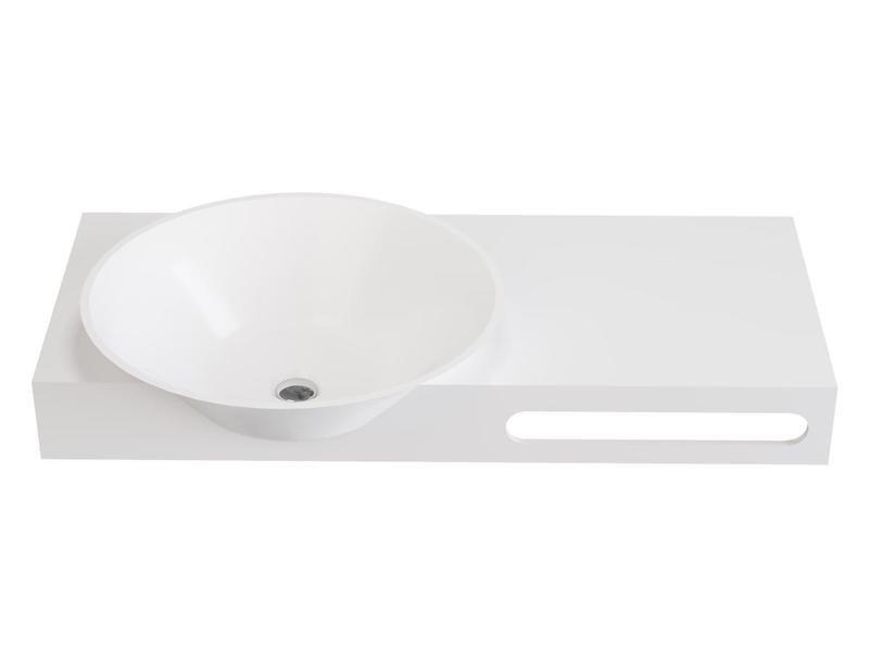 Vente-unique Plan vasque suspendu en solid surface avec porte serviettes - Blanc - L100 x l54 x H20 cm - YUMIKO  