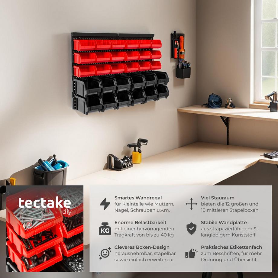 Tectake Étagère murale avec bacs de rangement  31 pièces  