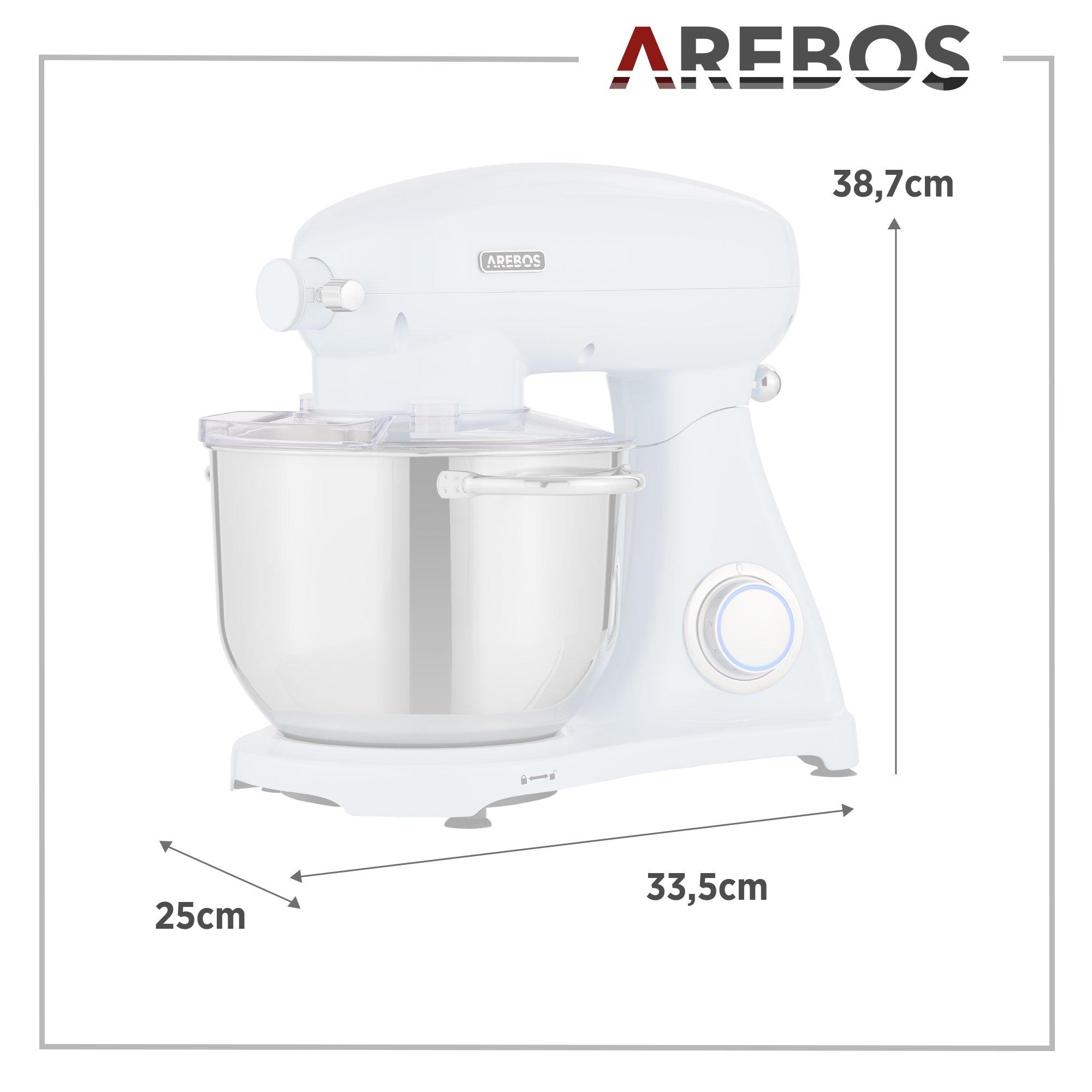 Arebos Robot da Cucina 1800W 6L Ciotola in Acciaio Inox 6 Gradini Silenzioso  