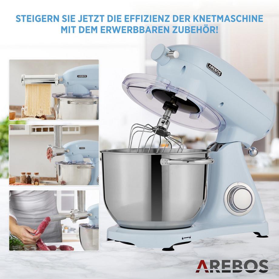Arebos Robot de Cuisine 1800W 6L Acier inoxydable-Bol mélangeur 6 étapes  