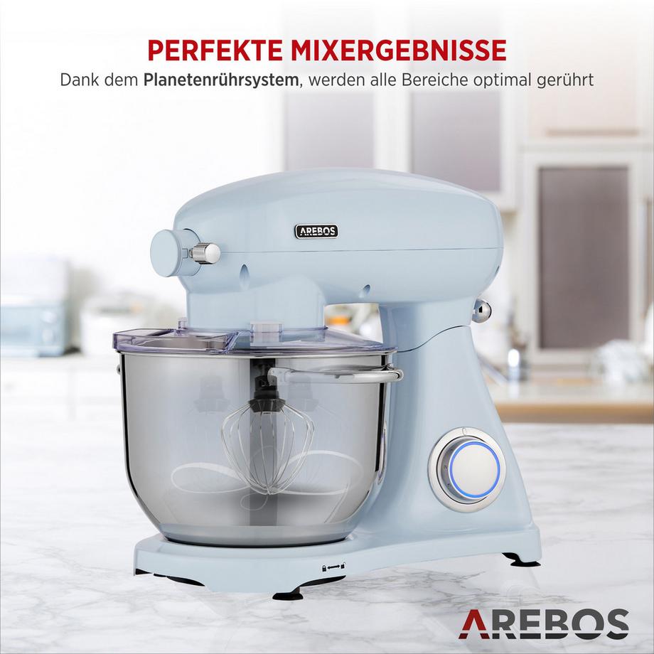 Arebos Robot de Cuisine 1800W 6L Acier inoxydable-Bol mélangeur 6 étapes  