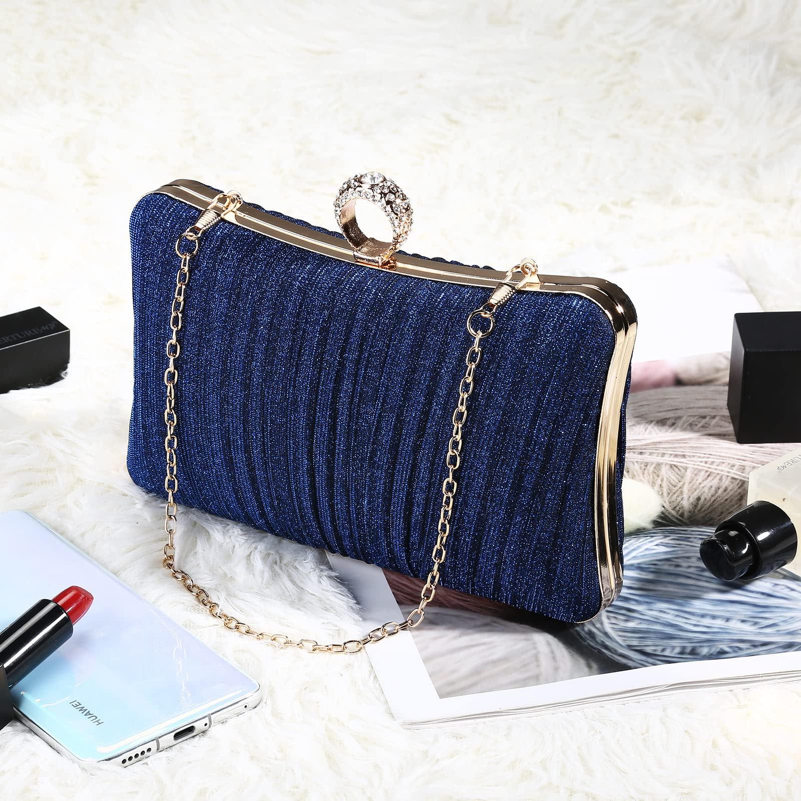 Only-bags.store Pailletten Strass Clutch Abendtasche mit Kette  