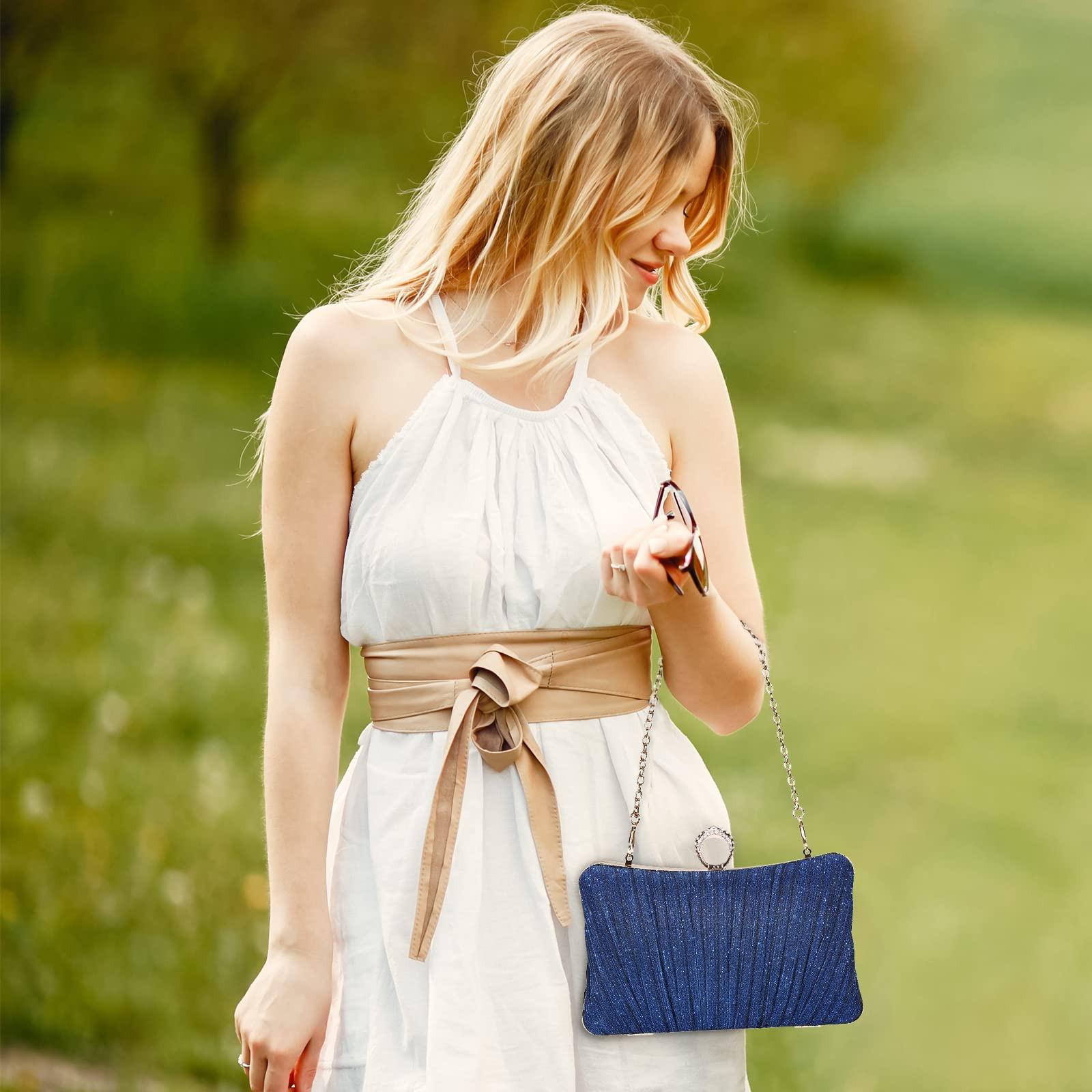 Only-bags.store Pailletten Strass Clutch Abendtasche mit Kette  