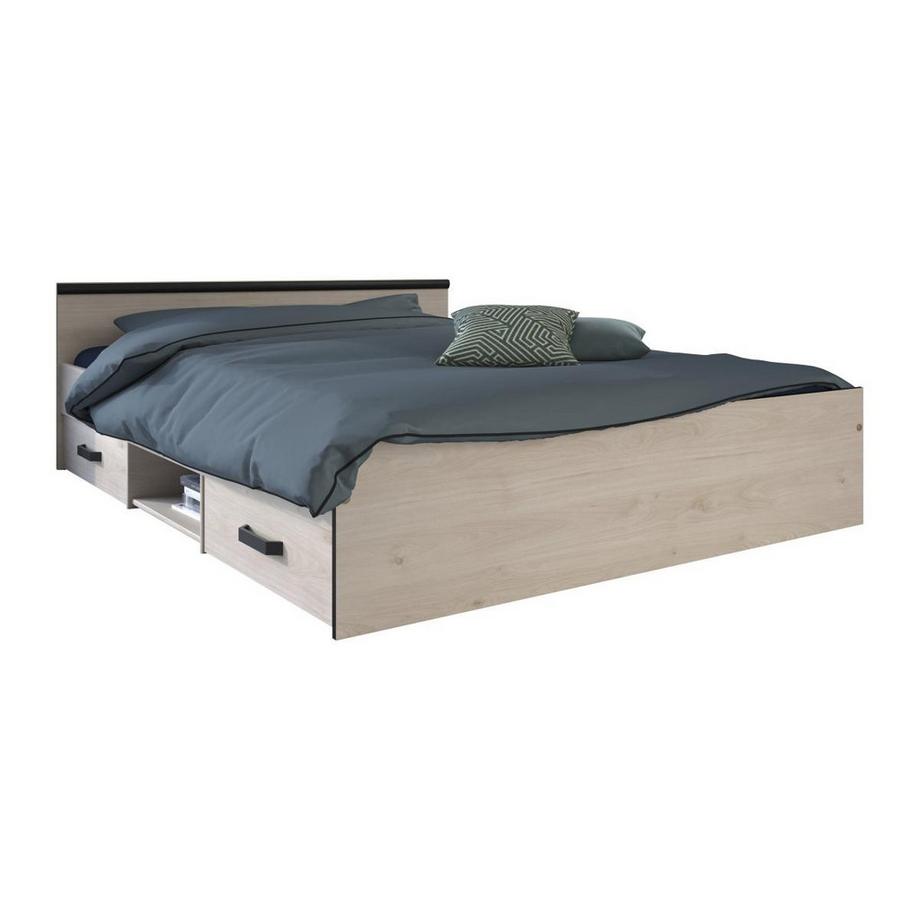 Vente-unique Letto con vani portaoggetti 2 cassetti e 1 nicchia Rovere PABLO  