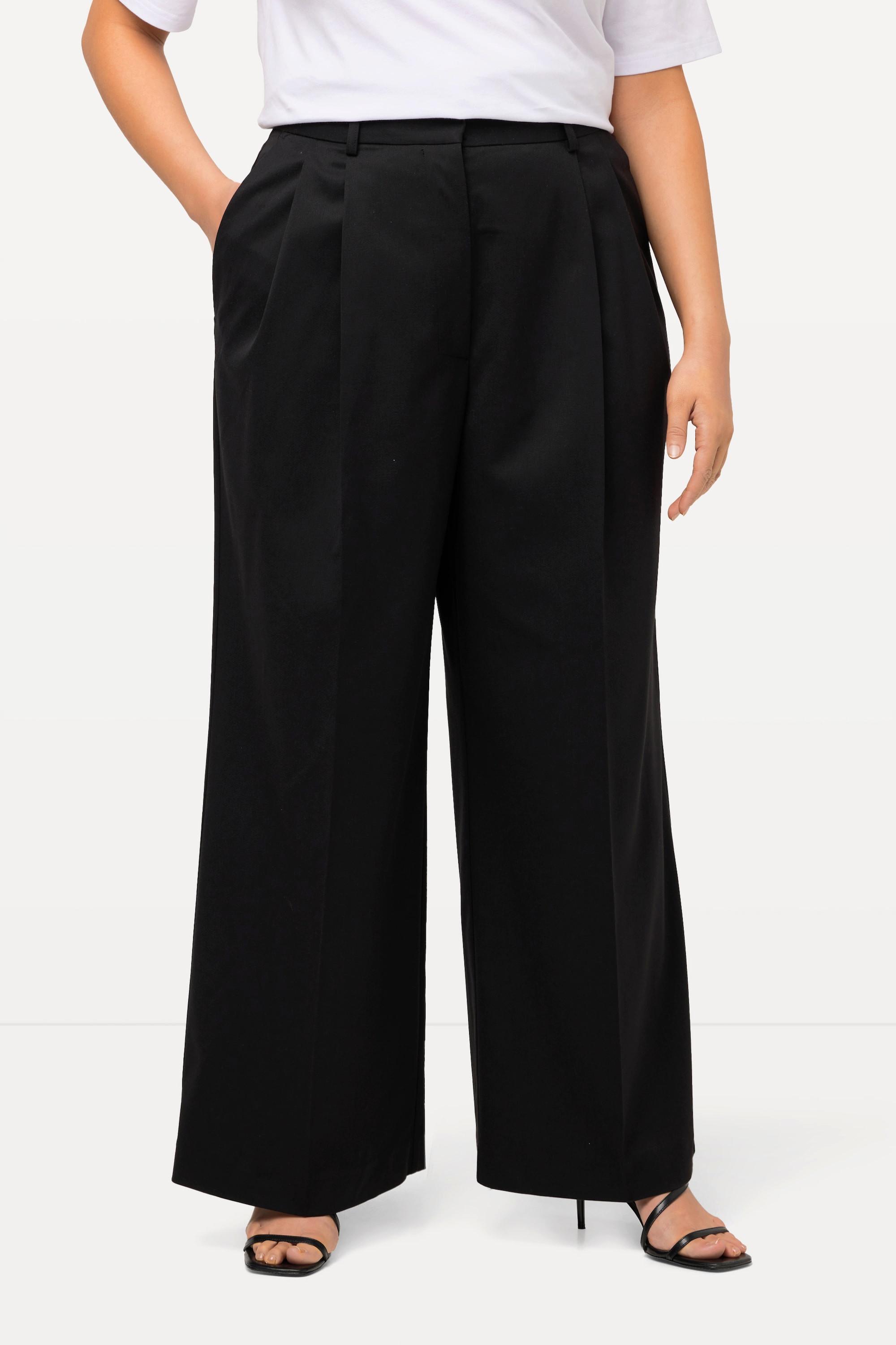 Ulla Popken  Pantalon large Mary, à pinces, en laine mélangée 