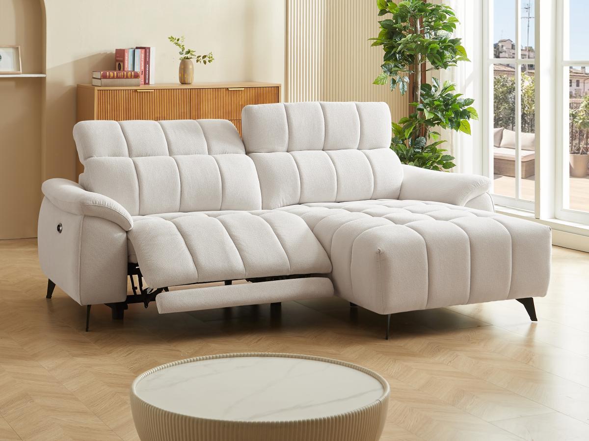 Vente-unique Eckrelaxsofa elektrisch - Ecke rechts - Strukturstoff - Beige - CELTIMO  