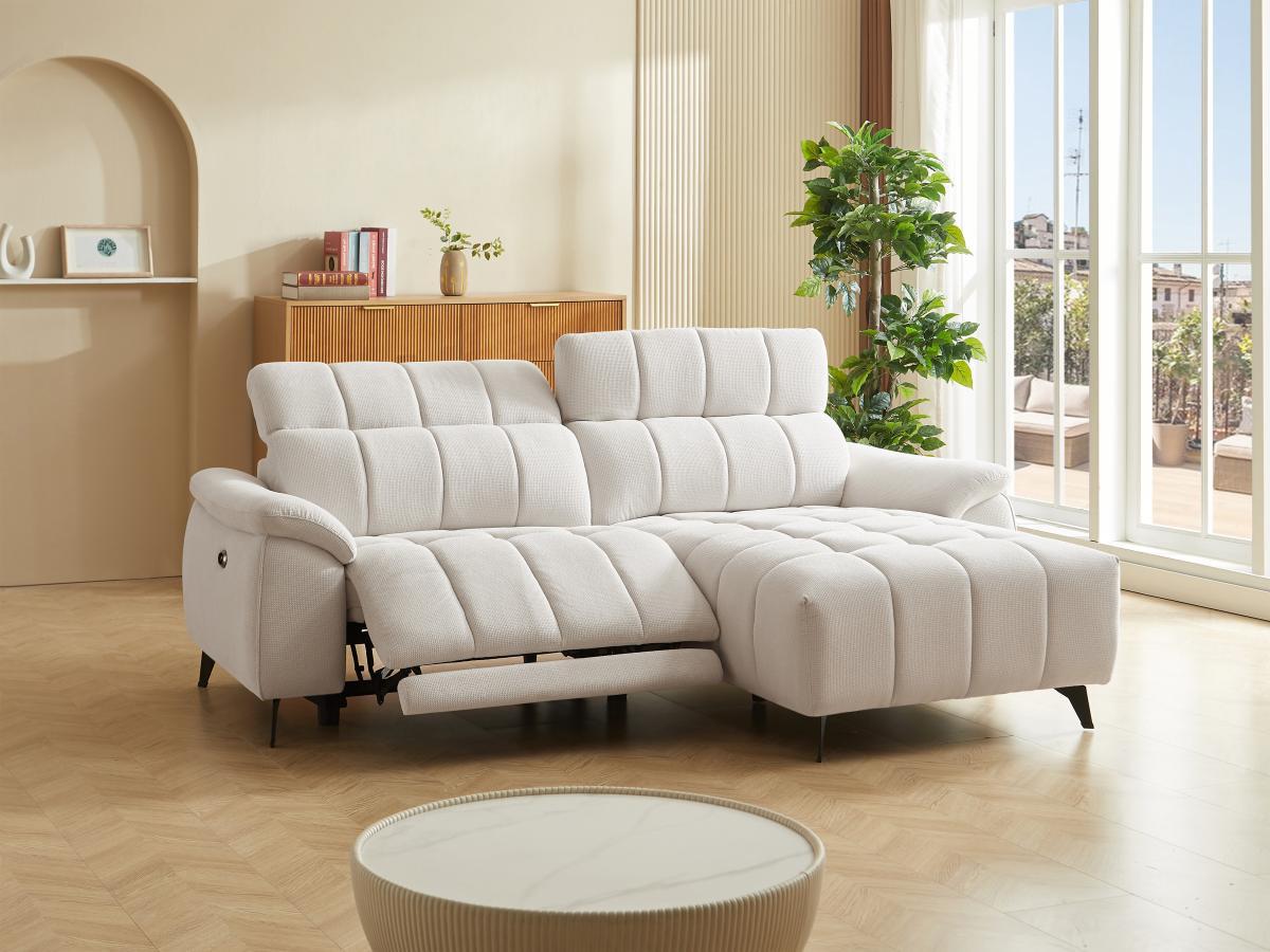 Vente-unique Eckrelaxsofa elektrisch - Ecke rechts - Strukturstoff - Beige - CELTIMO  