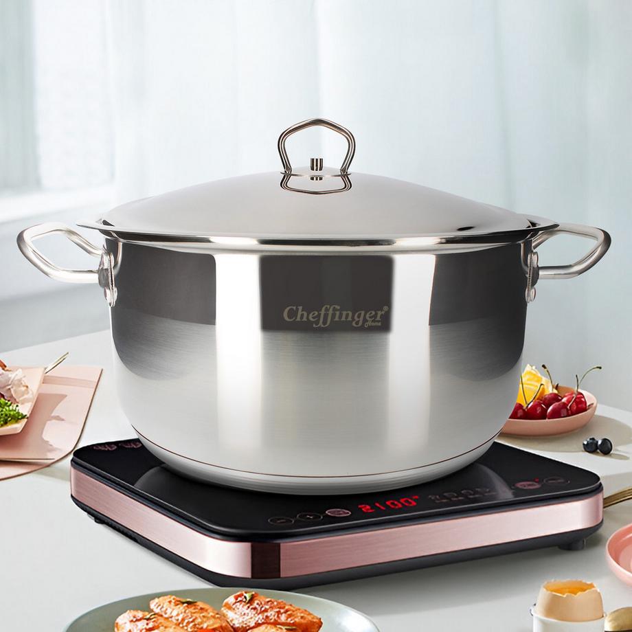 Cheffinger Pentola 32 cm con coperchio inox  