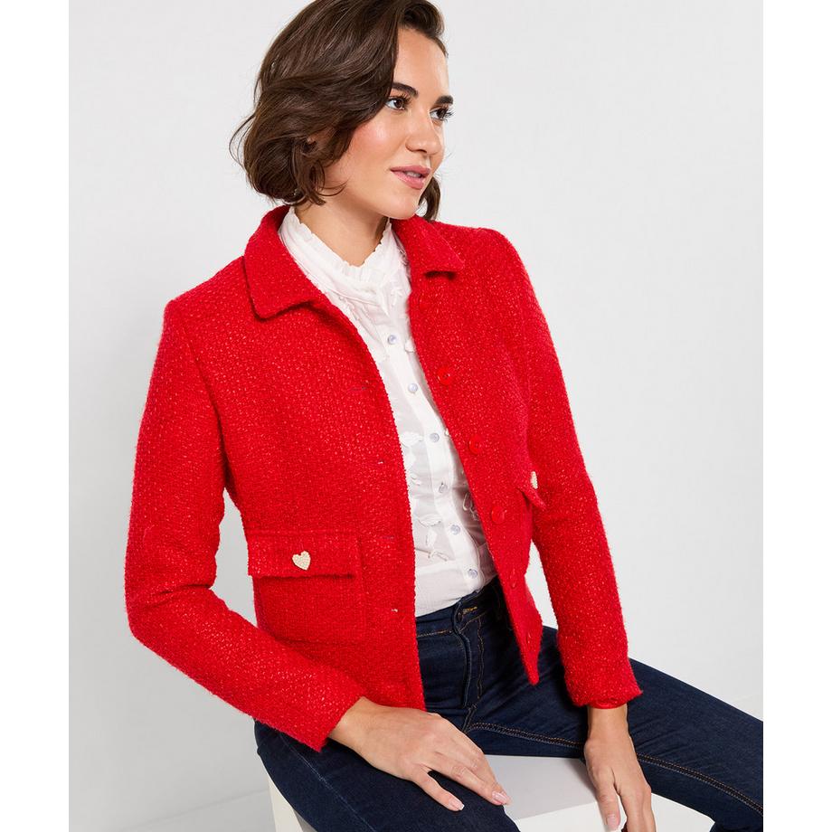Strukturierte Boucléjacke mit Kragen