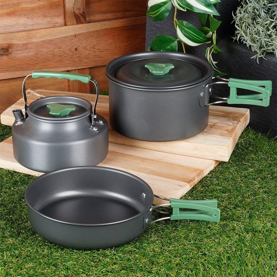Redcliffs Ensemble de cuisine de camping compact : casserole, poêle, bouilloire  