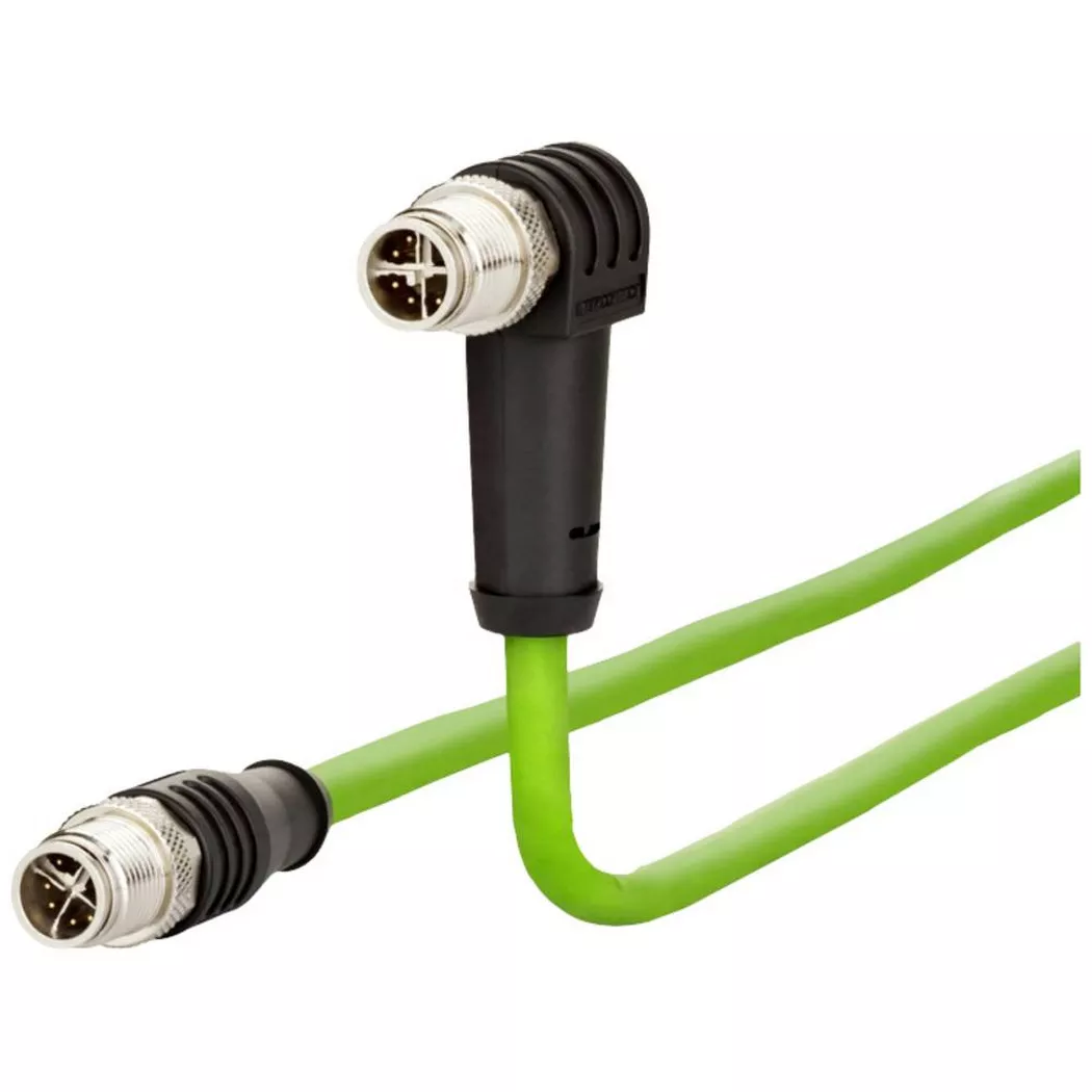 METZ CONNECT - M12 Industrial Ethernet Leitung, X-kodiert, 1.0 m, M12 Stecker gerade - M12 Stecker gewinkelt, Grün, One Size