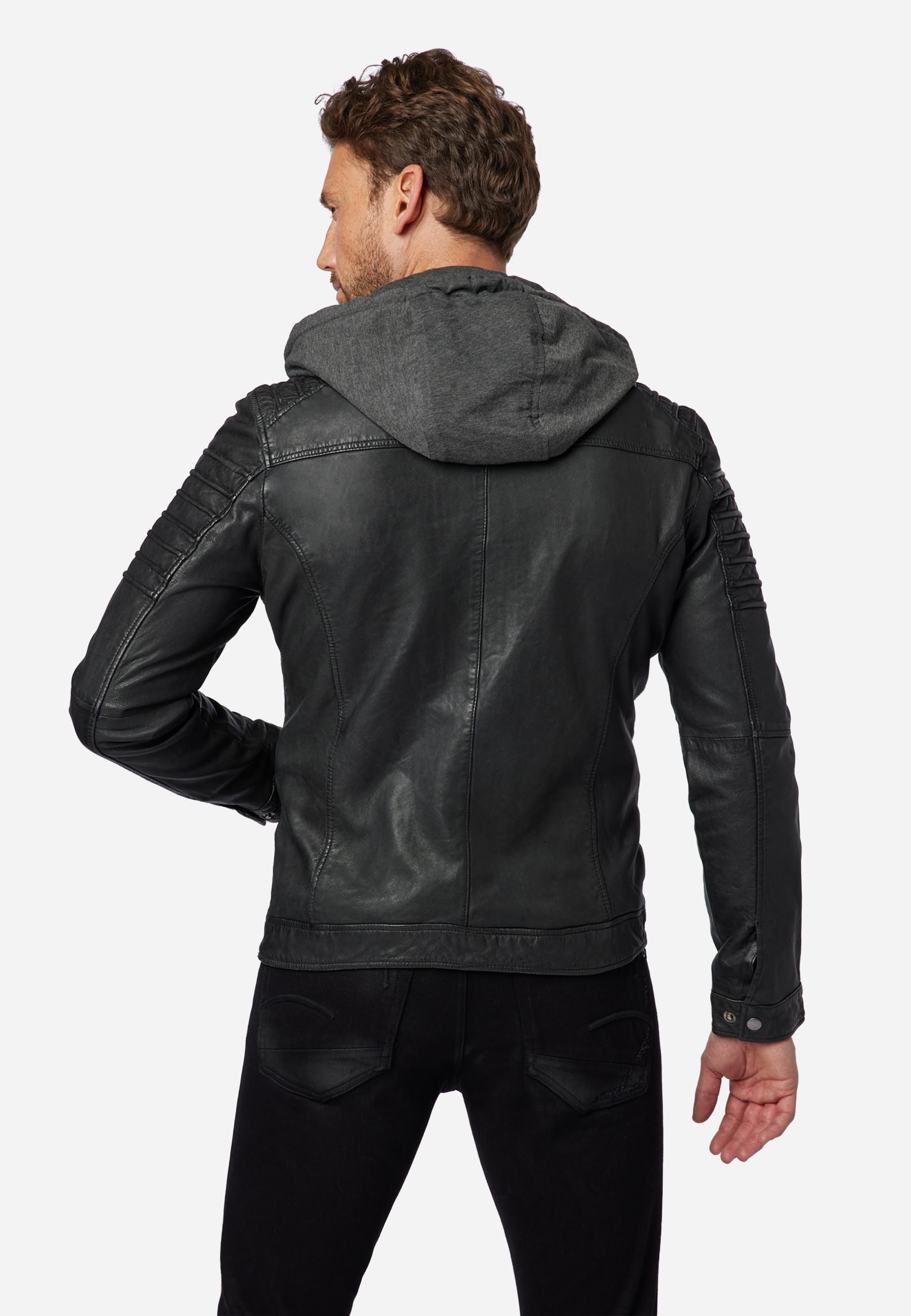 RICANO  Lederjacke 12815 Hood, Bikerstil mit abtrennbarer Kapuze 