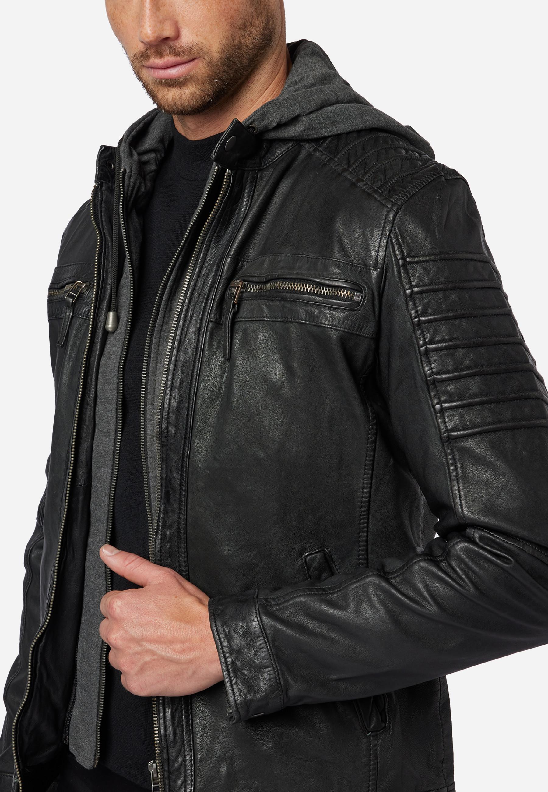 RICANO  Lederjacke 12815 Hood, Bikerstil mit abtrennbarer Kapuze 