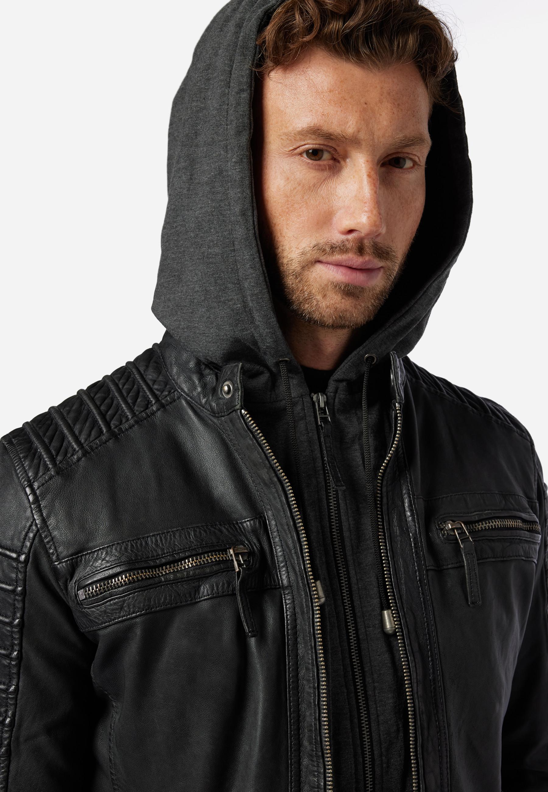 RICANO  Lederjacke 12815 Hood, Bikerstil mit abtrennbarer Kapuze 