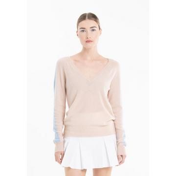 Maglione con collo a V e banda sulle maniche - 100% cashmere RIA 1