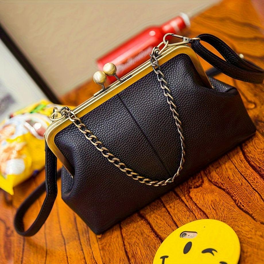 Only-bags.store Sac à Bandoulière Chaîne Décor Vintage Couleur Unie Clip Sac à Main  