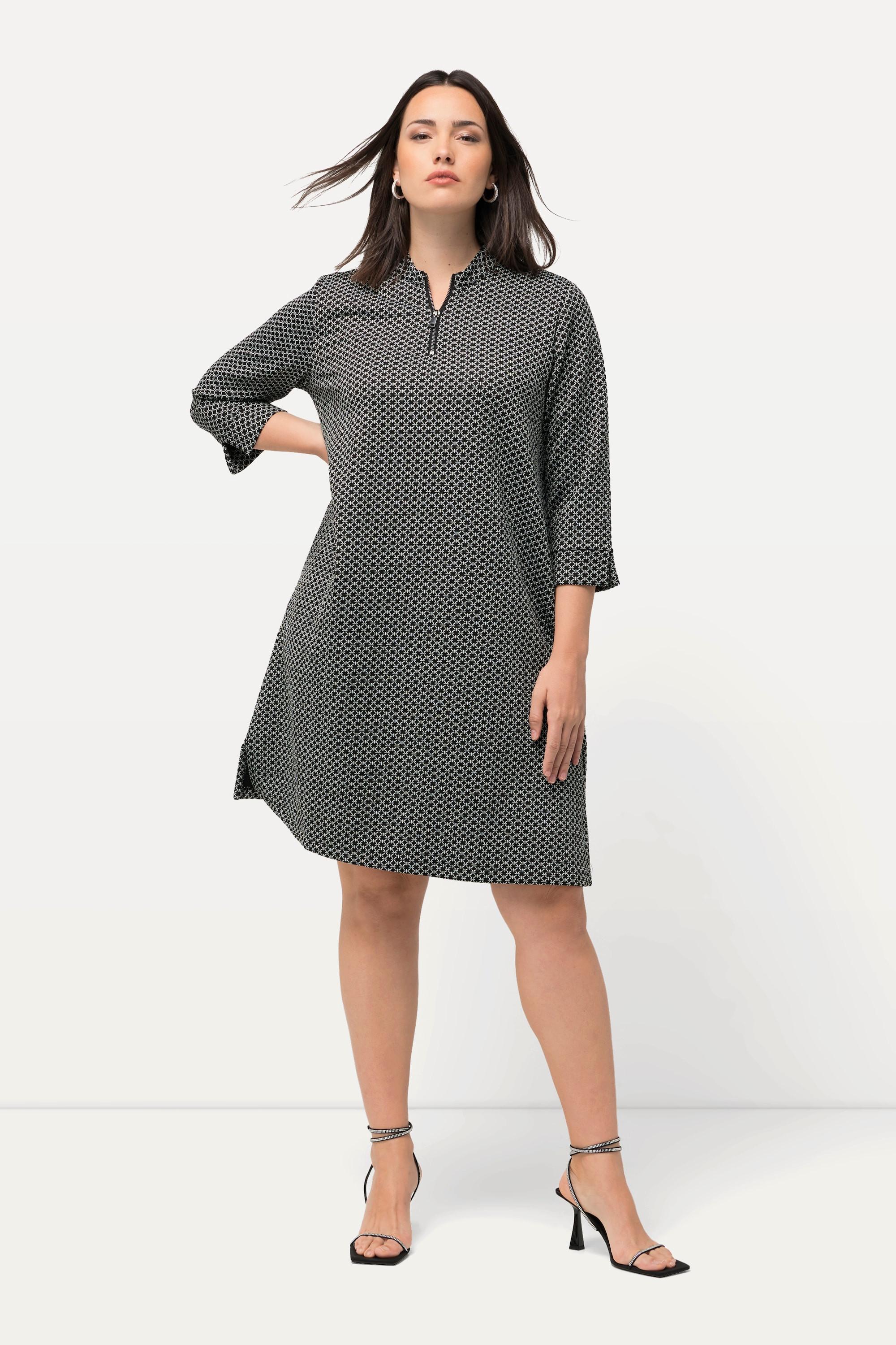 Ulla Popken  Jacquard-Kleid, Stehkragen, Reißverschluss, 3/4-Arm 