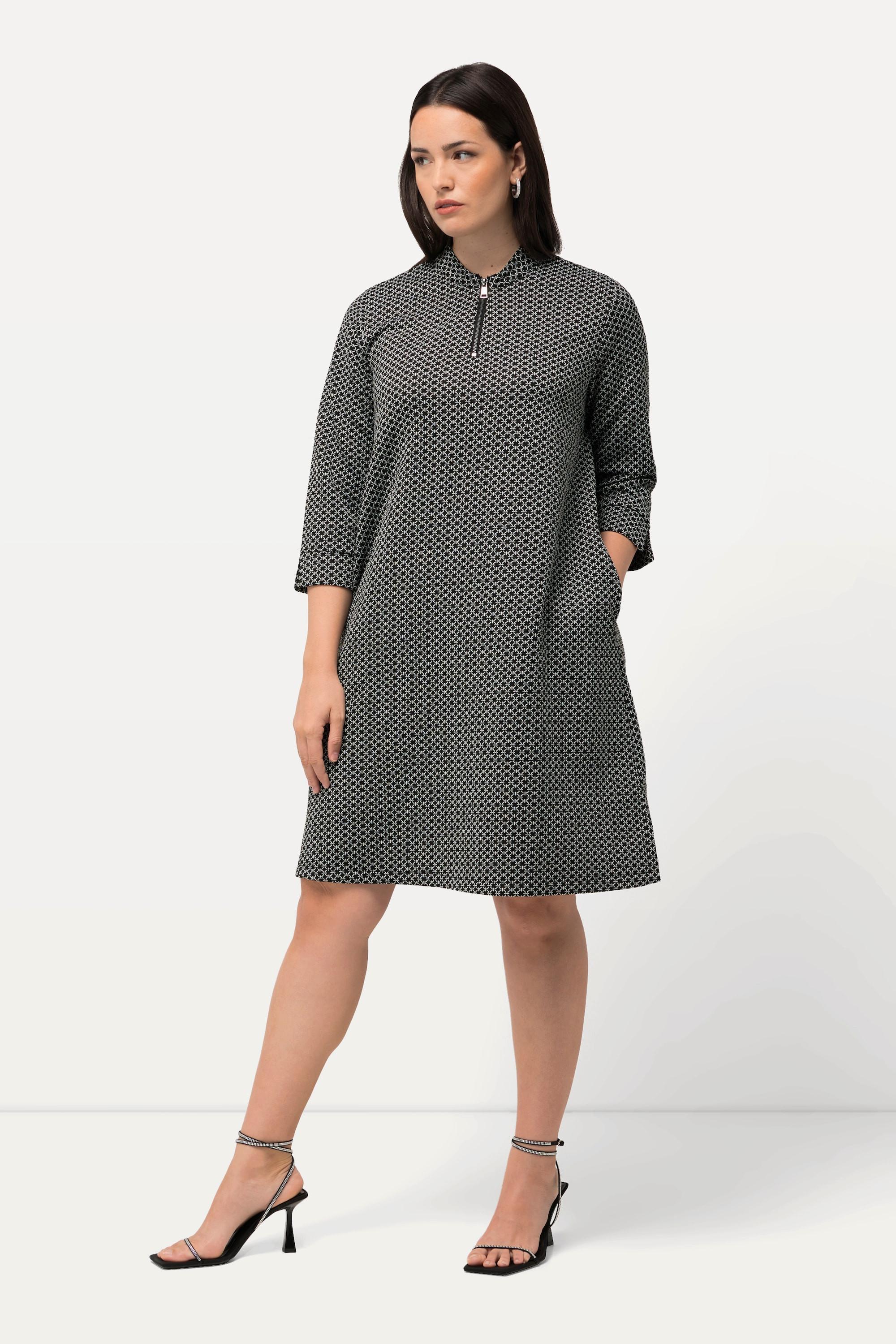 Ulla Popken  Jacquard-Kleid, Stehkragen, Reißverschluss, 3/4-Arm 