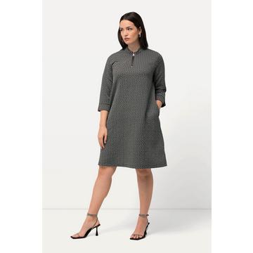 Robe jacquard, col montant, fermeture éclair, manches 3/4