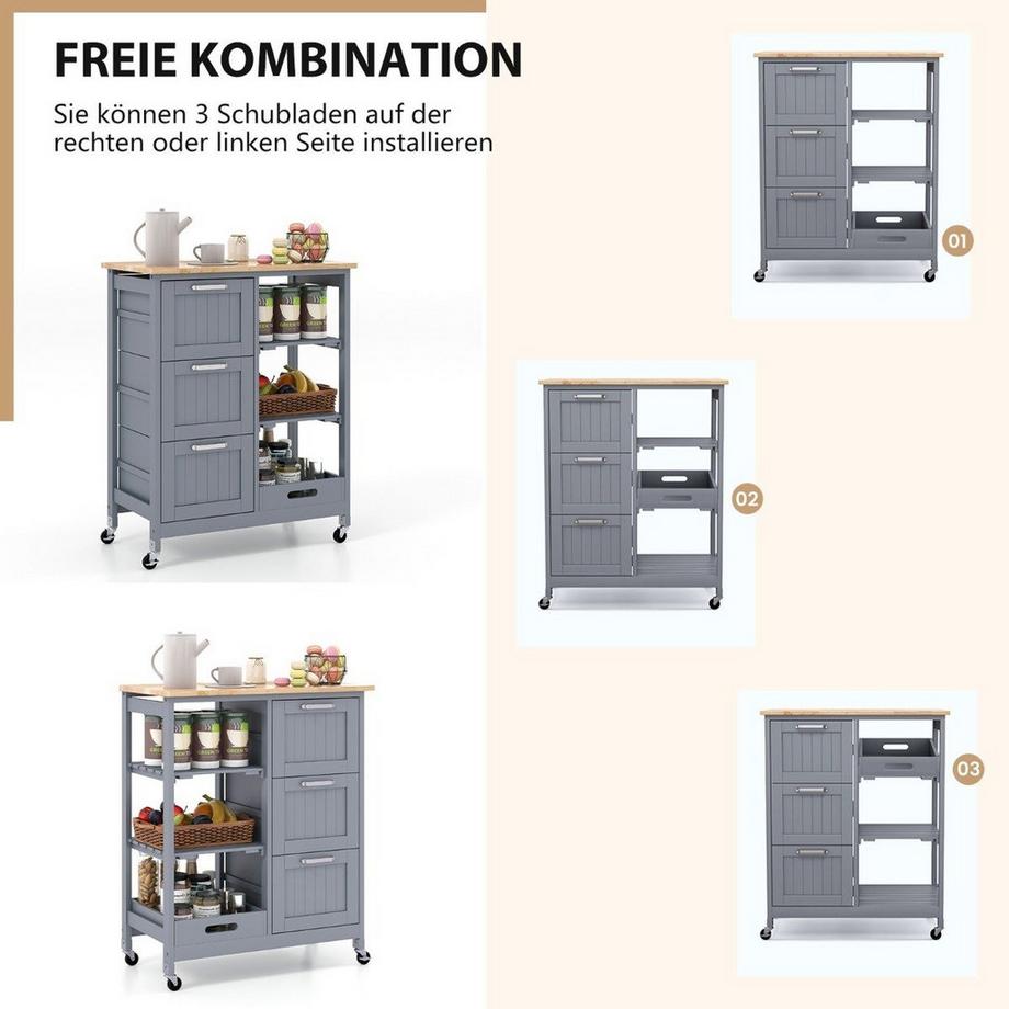 Northix Carrello da cucina con vassoio e cassetti  