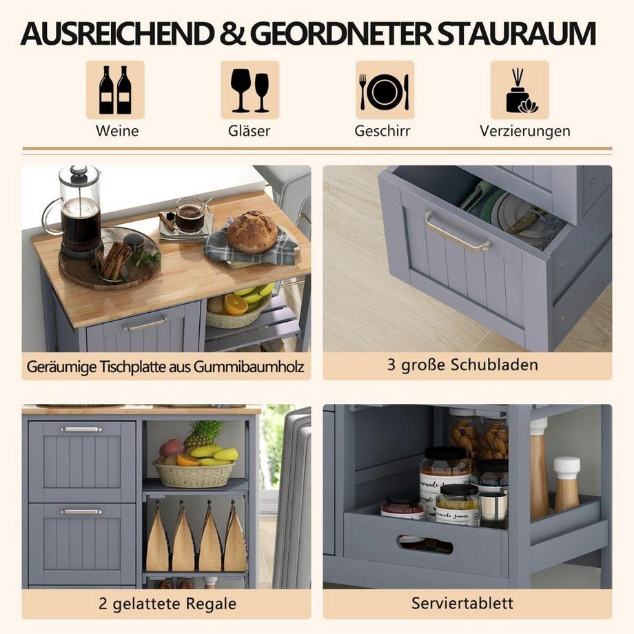 Northix Carrello da cucina con vassoio e cassetti  