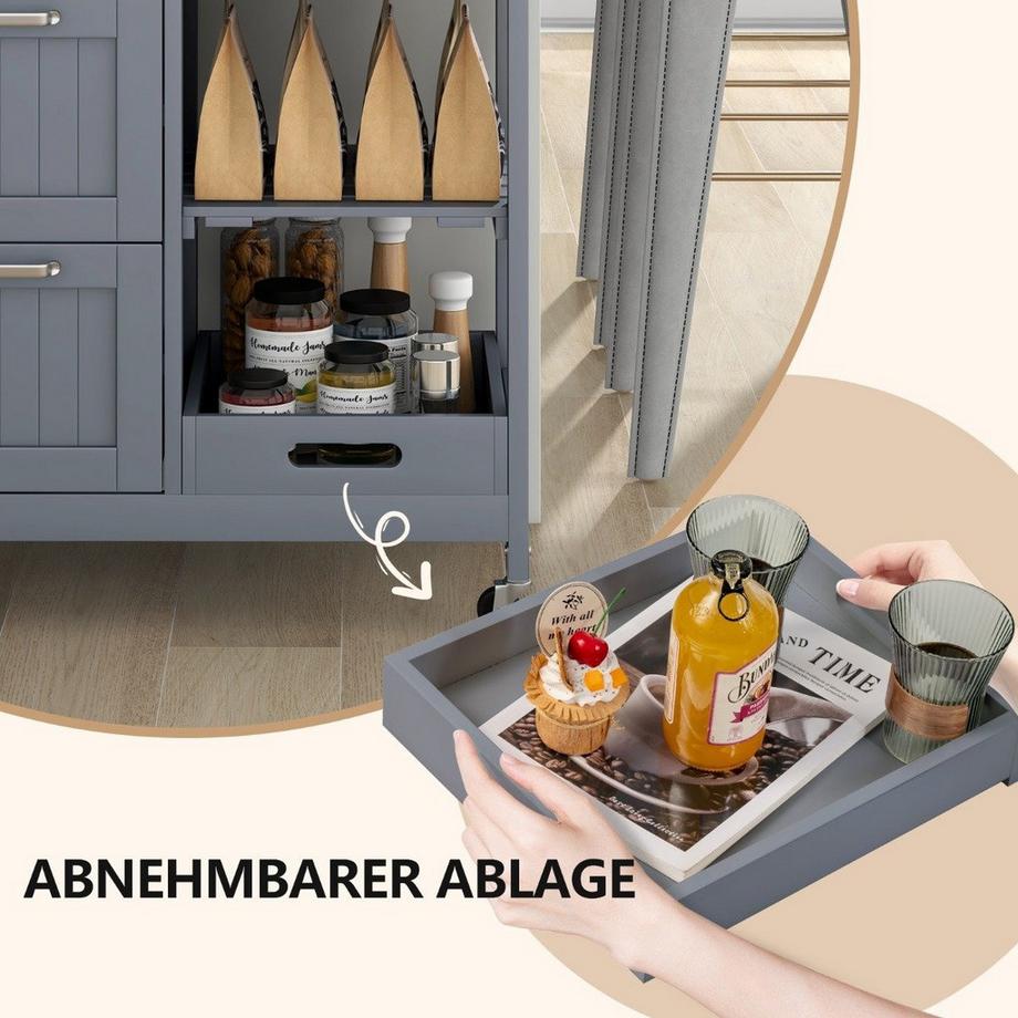 Northix Carrello da cucina con vassoio e cassetti  