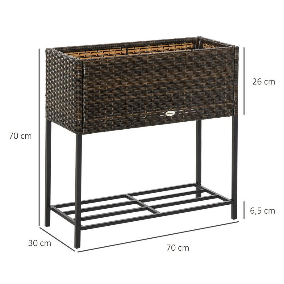 Northio Fioriera Con Aiuola Rialzata In Polyrattan Con Piedini Vaso Da Fiori Con Ripiano Marrone 70 X 30 X 72 Cm  
