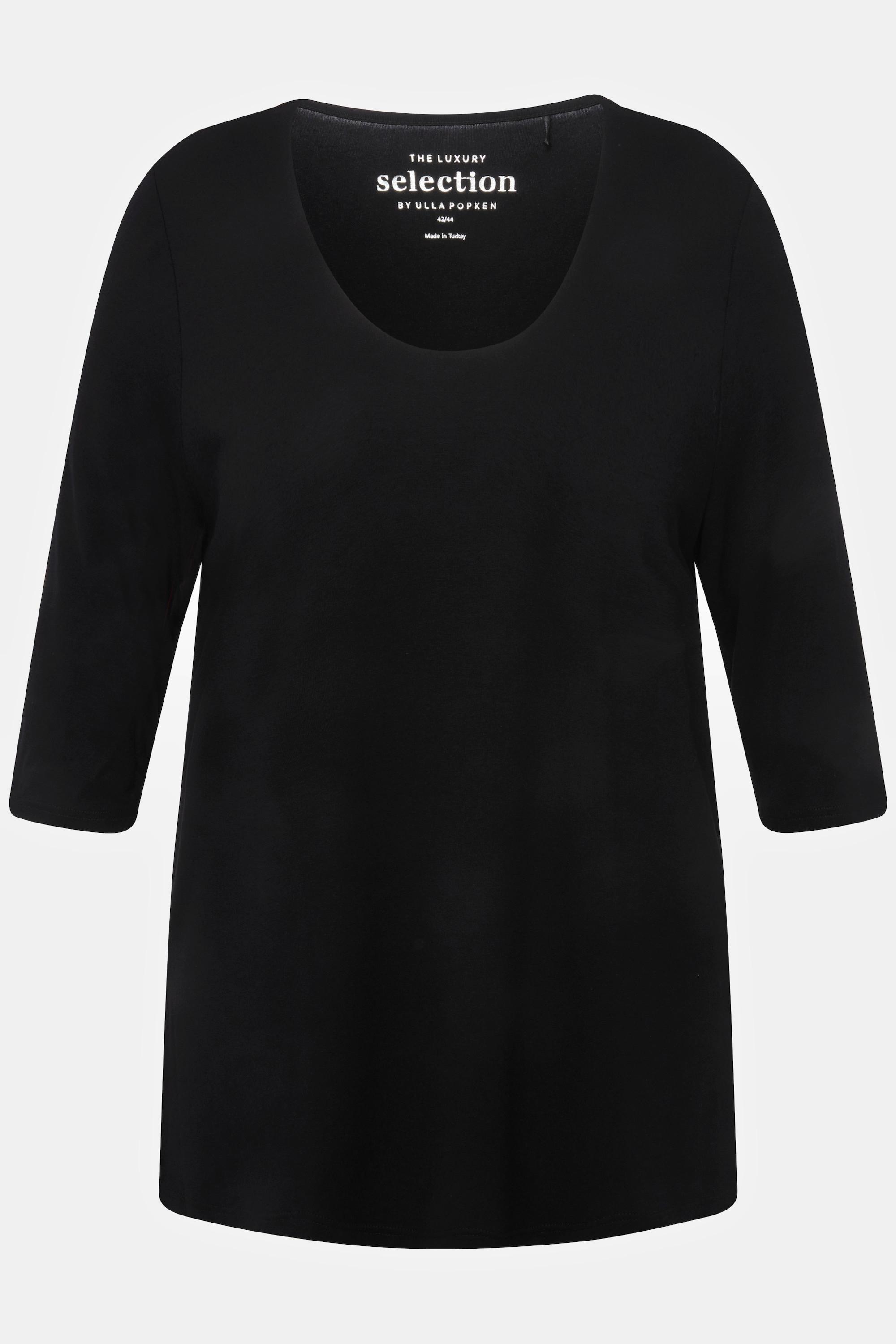 Ulla Popken  Shirt, tiefer Rundhalsausschnitt, 3/4 Arm 