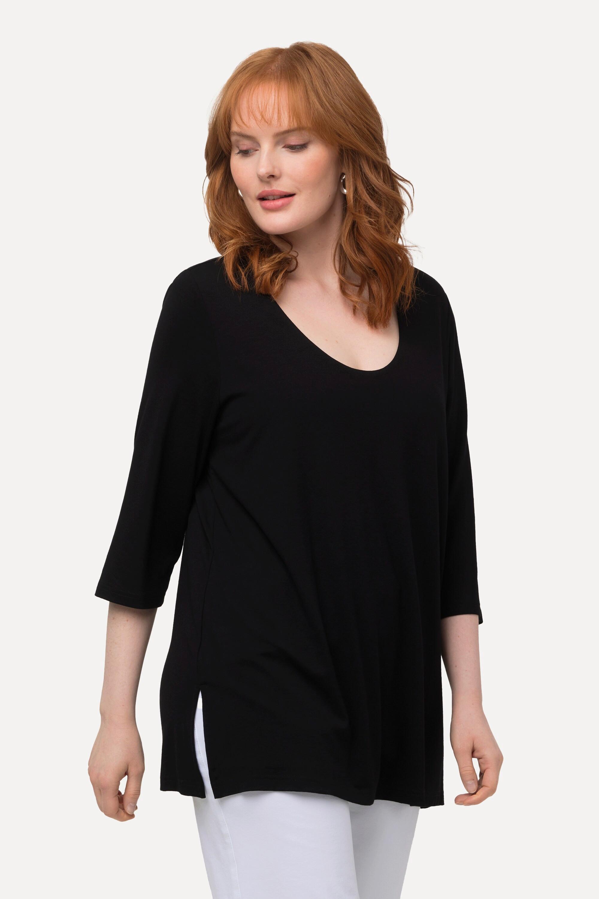 Ulla Popken  Shirt, tiefer Rundhalsausschnitt, 3/4 Arm 