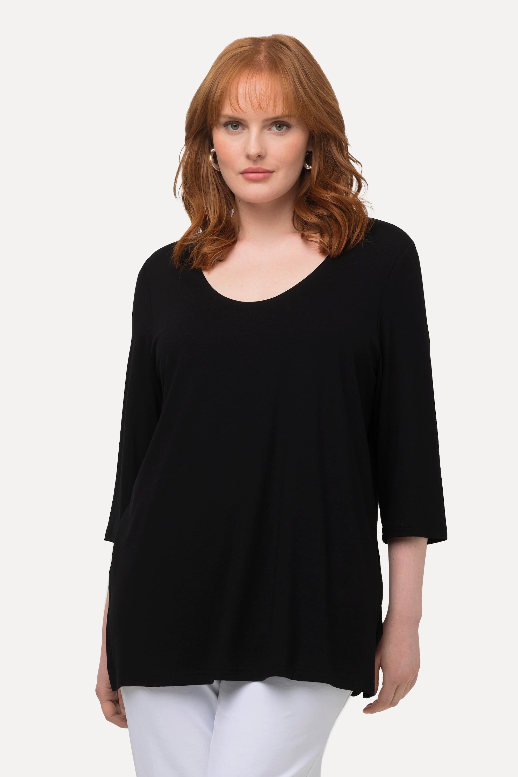 Ulla Popken  Shirt, tiefer Rundhalsausschnitt, 3/4 Arm 