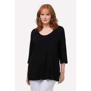 Ulla Popken  Shirt, tiefer Rundhalsausschnitt, 3/4 Arm 