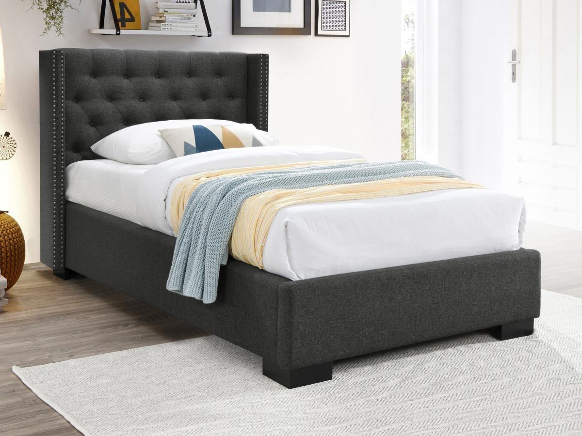 Vente-unique Letto con testata trapuntata 90 x 200 cm in Tessuto Grigio + Materasso - MASSIMO II  