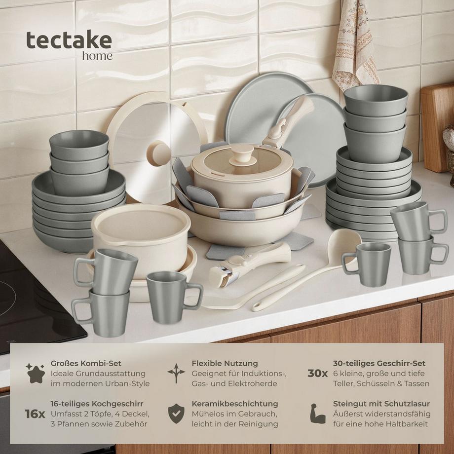Tectake Set iniziale da cucina Una/Genova Set di stoviglie in gres, smaltate  