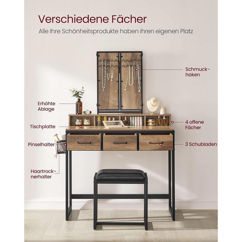 Pricenet  Vanité de maquillage élégante avec triple miroir et nombreux rangements 