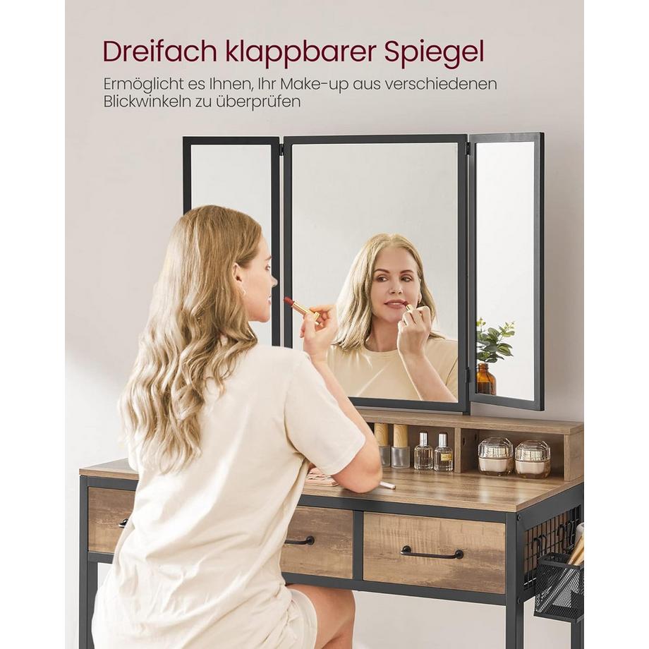 Pricenet  Vanité de maquillage élégante avec triple miroir et nombreux rangements 