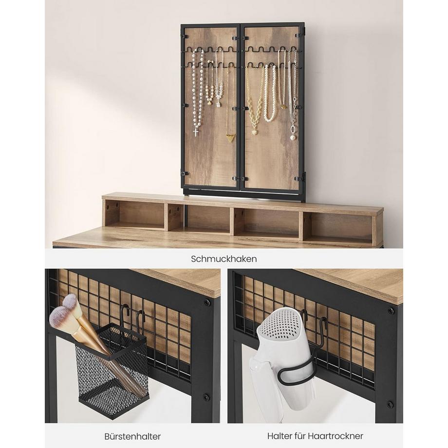 Pricenet  Vanité de maquillage élégante avec triple miroir et nombreux rangements 